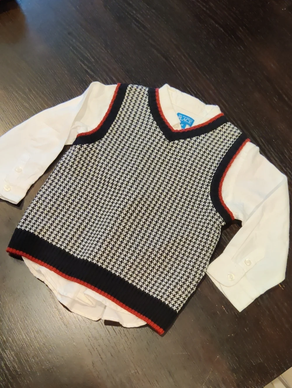 Kid's The Children's Place Black, White & Red Sweater Vest with Shirt